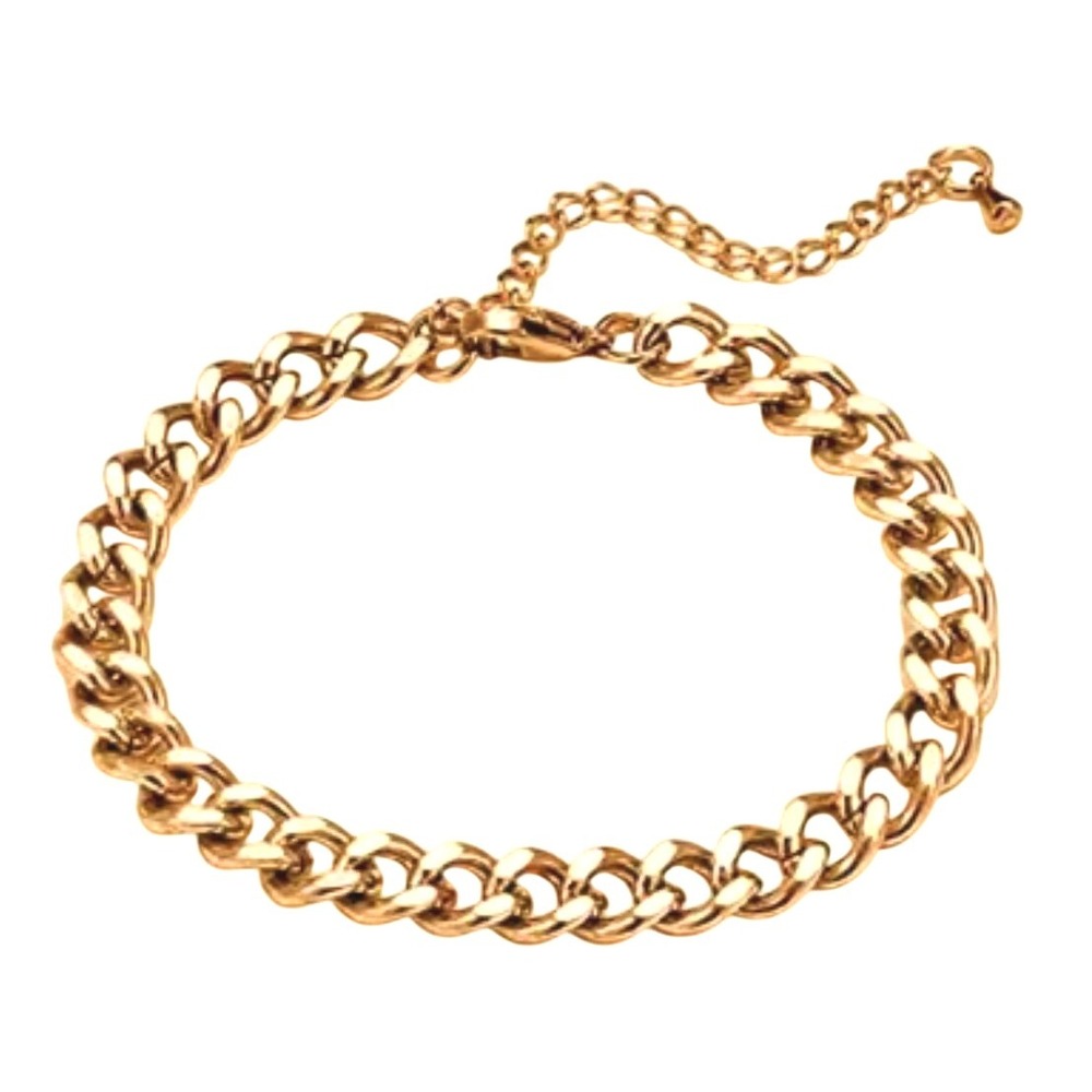 Chunky Gold Tone Curb Chain 18 K Gold Plated Bracelet Extender Clasp NEW